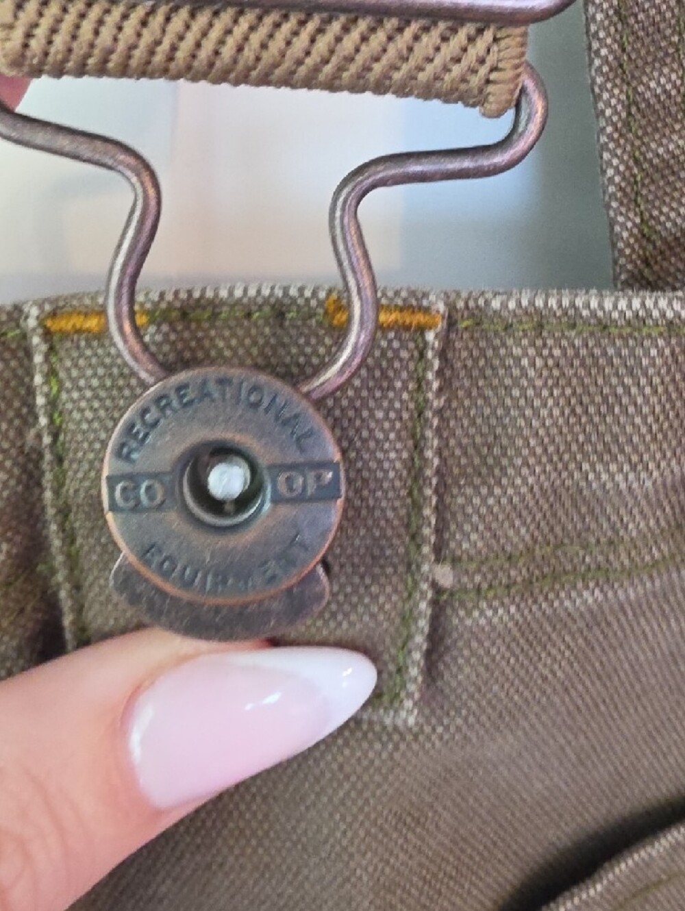 REI Olive Green Women's Denim Overalls - Picture 8 of 8
